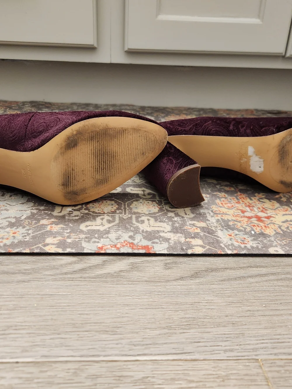 Anne Klein Velvet Block Heel Pumps in Plum